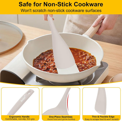 Beijiyi Silicone Spatula Set of 4, 600°F Heat Resistant, BPA Free Kitchen Spatula and Spoons for Nonstick Cookware, Solid & Slotted Turner Cooking Utensils for Serving, Flipping Egg, Pancakes (Khaki)