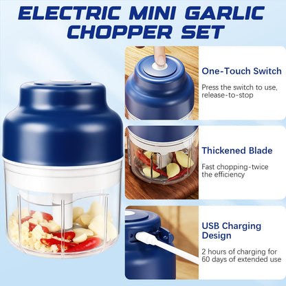 Electric Mini Garlic Chopper Set,2025 New Small Garlic Chopper Mincer,Electric Food Chopper Tool,USB Rechargeable, Wireless Veggie Grinder,Kitchen Appliances