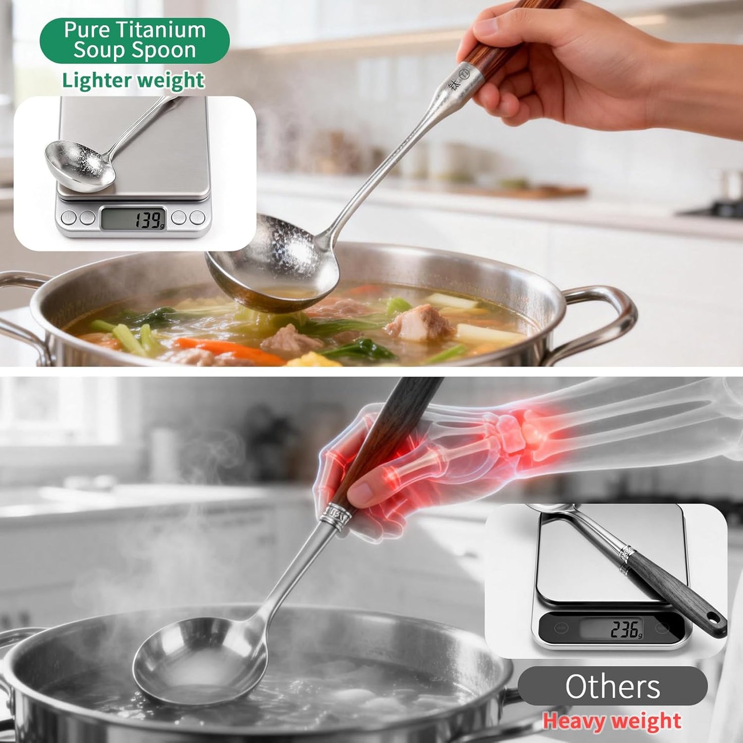 Newness Soup Ladle, [Rustproof, Heat Resistance, Integral Forming] Resilient 304 Stainless Steel Soup Spoon with Vacuum Ergonomic Round Handle, Cooking Spoon for Kitchen, 13.7 Inches