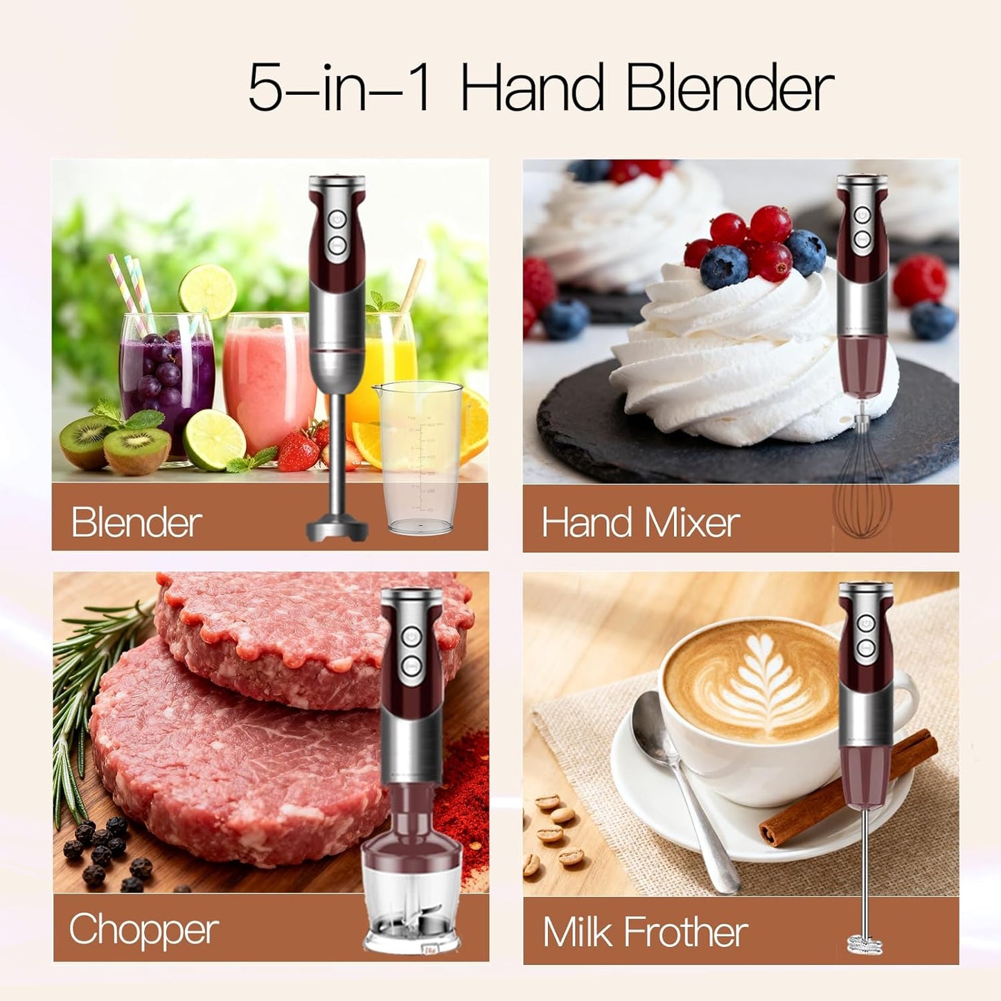 Megawise High-Power Hand Blender – 400W Max Power with Versatile 3-in-1 Attachments (Blending Shaft, Whisk, Chopper); Ergonomic Design with Adjustable Speed Control; Easy to Clean and Maintain (Black)