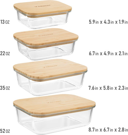 Set of 5 Nesting Glass Bowls with New Updated Acacia Lids for Foodprep, Storage, Mixing & Cooking - Microwave & Oven-ready BPA Free Durable Heat Resistant Inert Borosilicate Glass