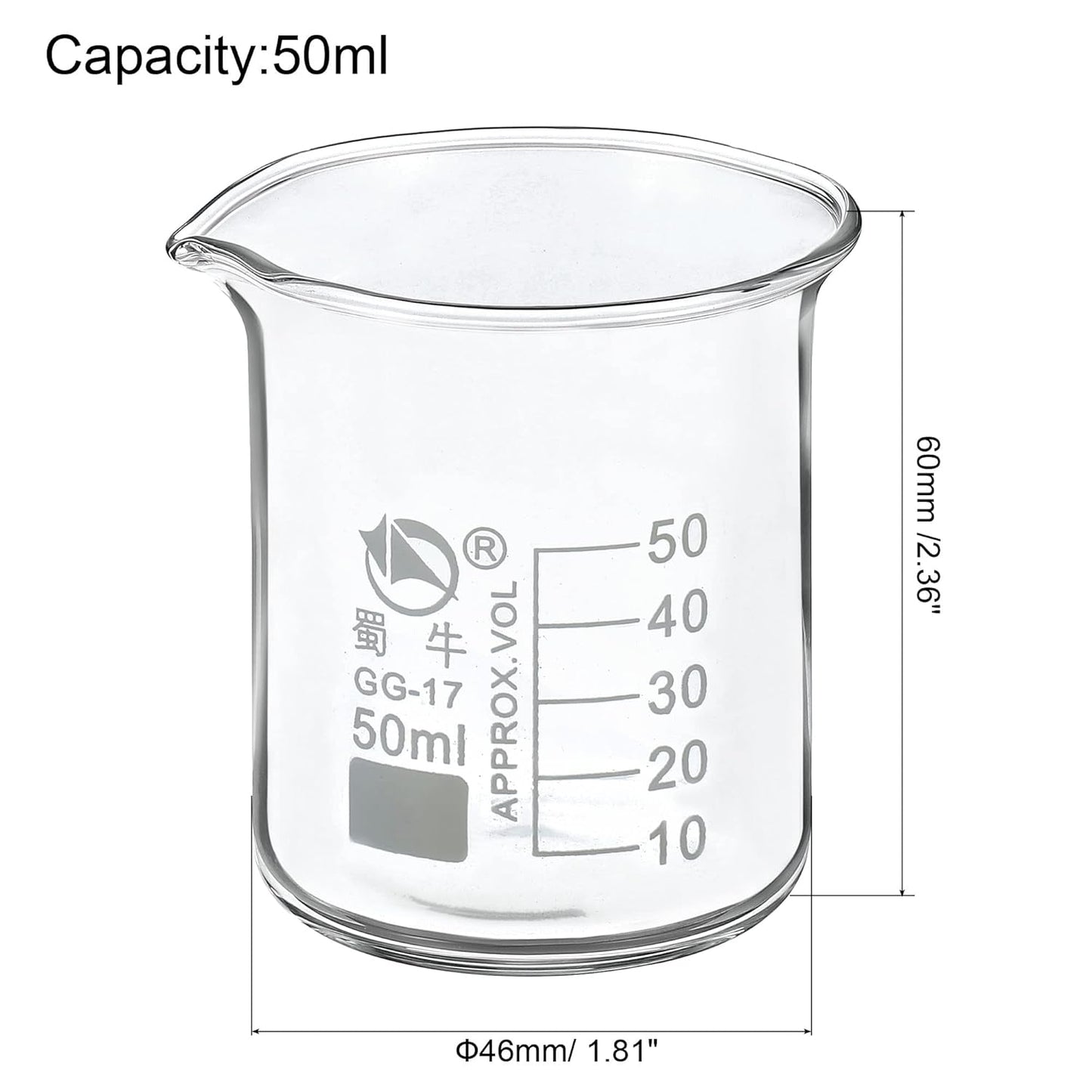 PATIKIL 10ml Low Form Glass Beaker, 3.3 Borosilicate Glass Graduated Printed Scale Measuring Cups with Spout for Kitchen Lab Liquids Transit Boiling