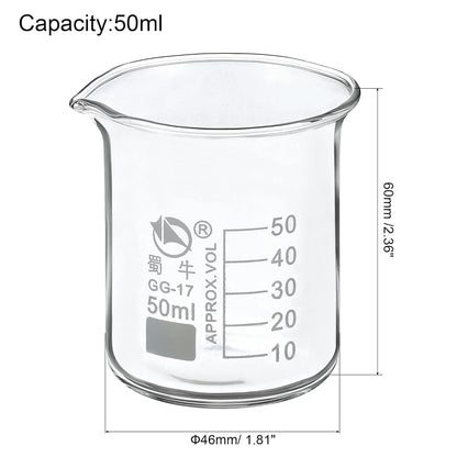 PATIKIL 10ml Low Form Glass Beaker, 3.3 Borosilicate Glass Graduated Printed Scale Measuring Cups with Spout for Kitchen Lab Liquids Transit Boiling