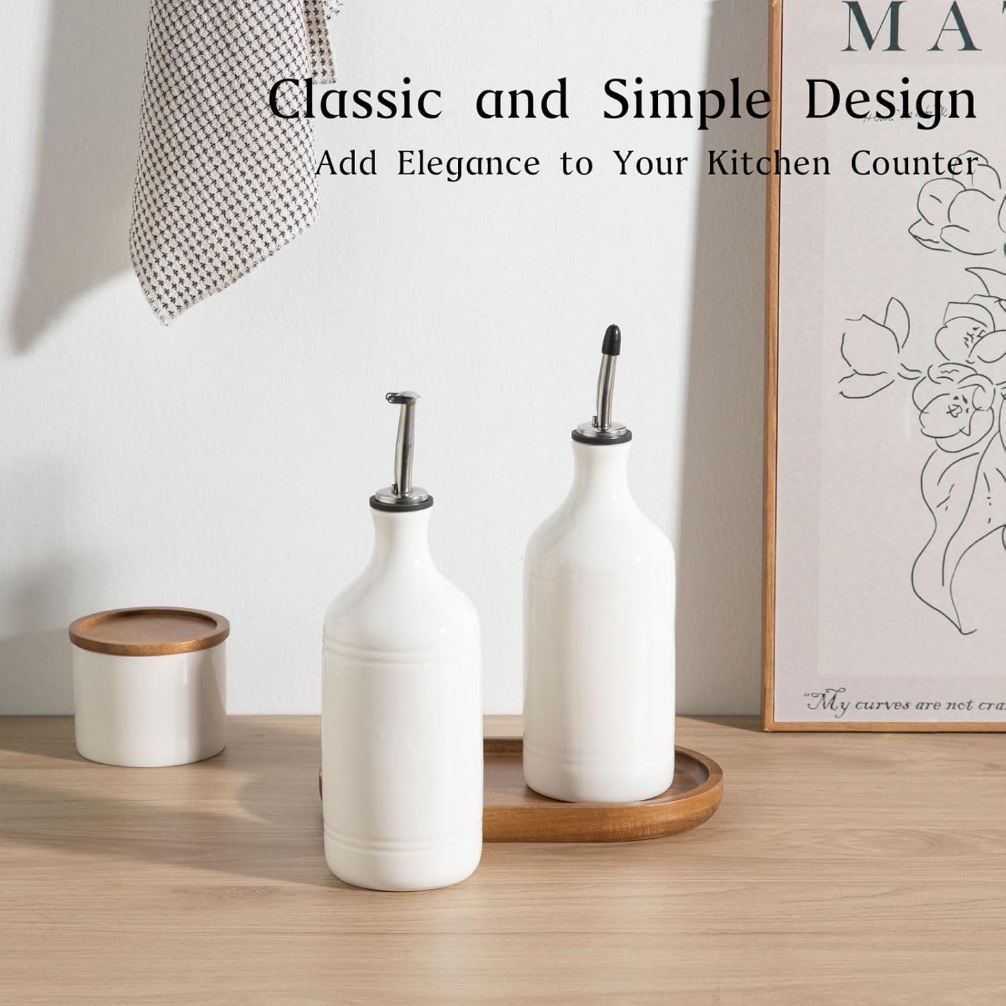 Sweejar Ceramic Olive Oil Dispenser Bottle, Opaque Oil Cruet Protects to Reduce Oxidation, Suitable for Storage Vinegar, Coffee Syrups & Other Liquids, Pack of 1, 15.5 Fl Oz(Beige)