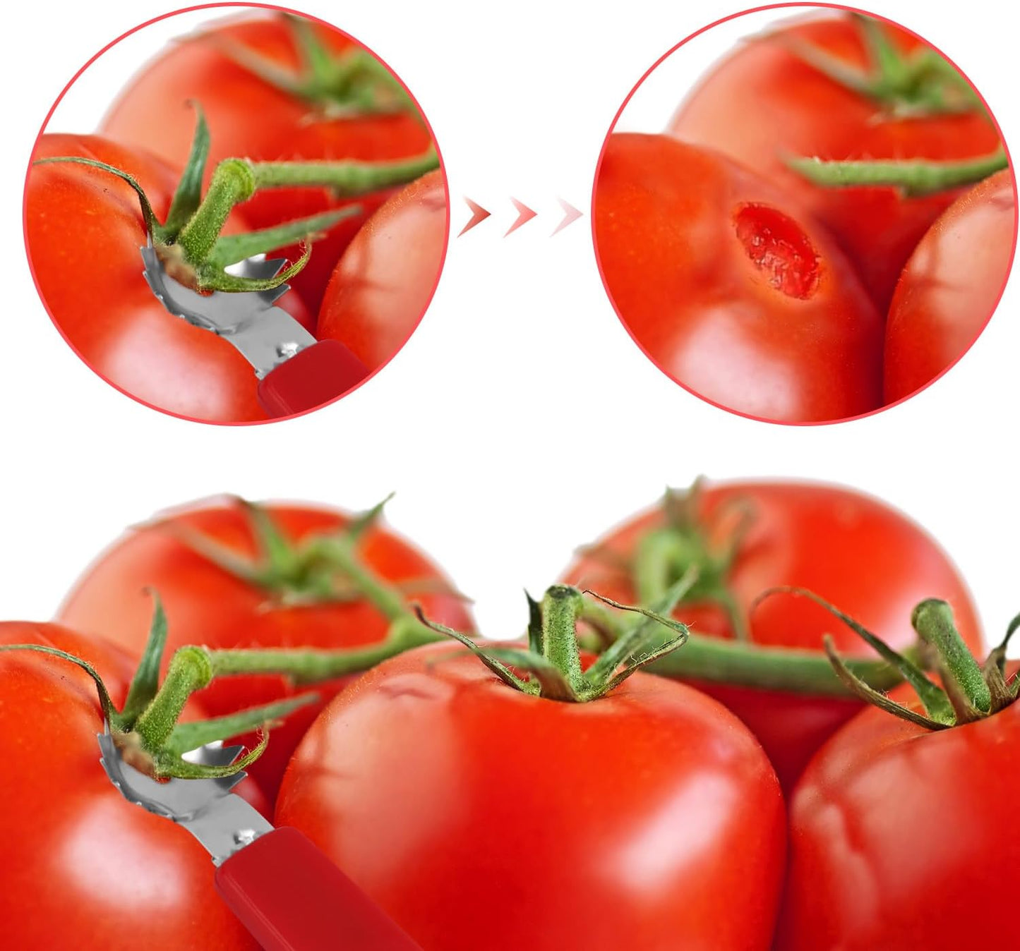 4pcs Stainless Steel Fruit Corer Tool, Tomato Strawberry Huller Vegetable Stem Remover Kitchen Gadget for Easy Fruit Balling (White)