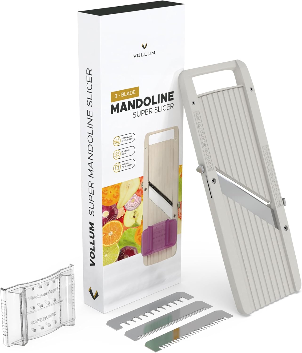 Vollum Japanese Mandoline Slicer – Professional Slicer Vegetable Cutter Japanese Mandoline Slicer for Kitchen with Interchangeable Stainless Steel Blades – Narrow Handheld Food Manual Slicer