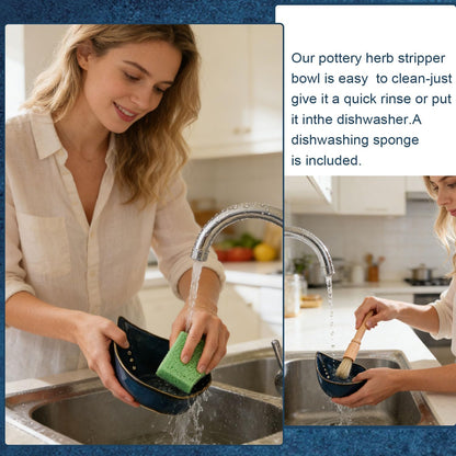 Pottery Herb Stripper Bowl,Herb Stripper,Kiln Transformation Blue and White Pattern Ceramic Herb Stripper Bowl Pottery Herb Stripper,Kitchen for Efficient Kale/Cilantro/Thyme Leaf Removal（Green