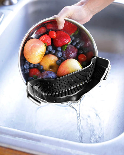 Heat Resistant Silicone Pot Strainer, Clip on Pots Pans, Pan Strainer for all Pots and Bowls - Black (LJ-ZLK-1127B1)