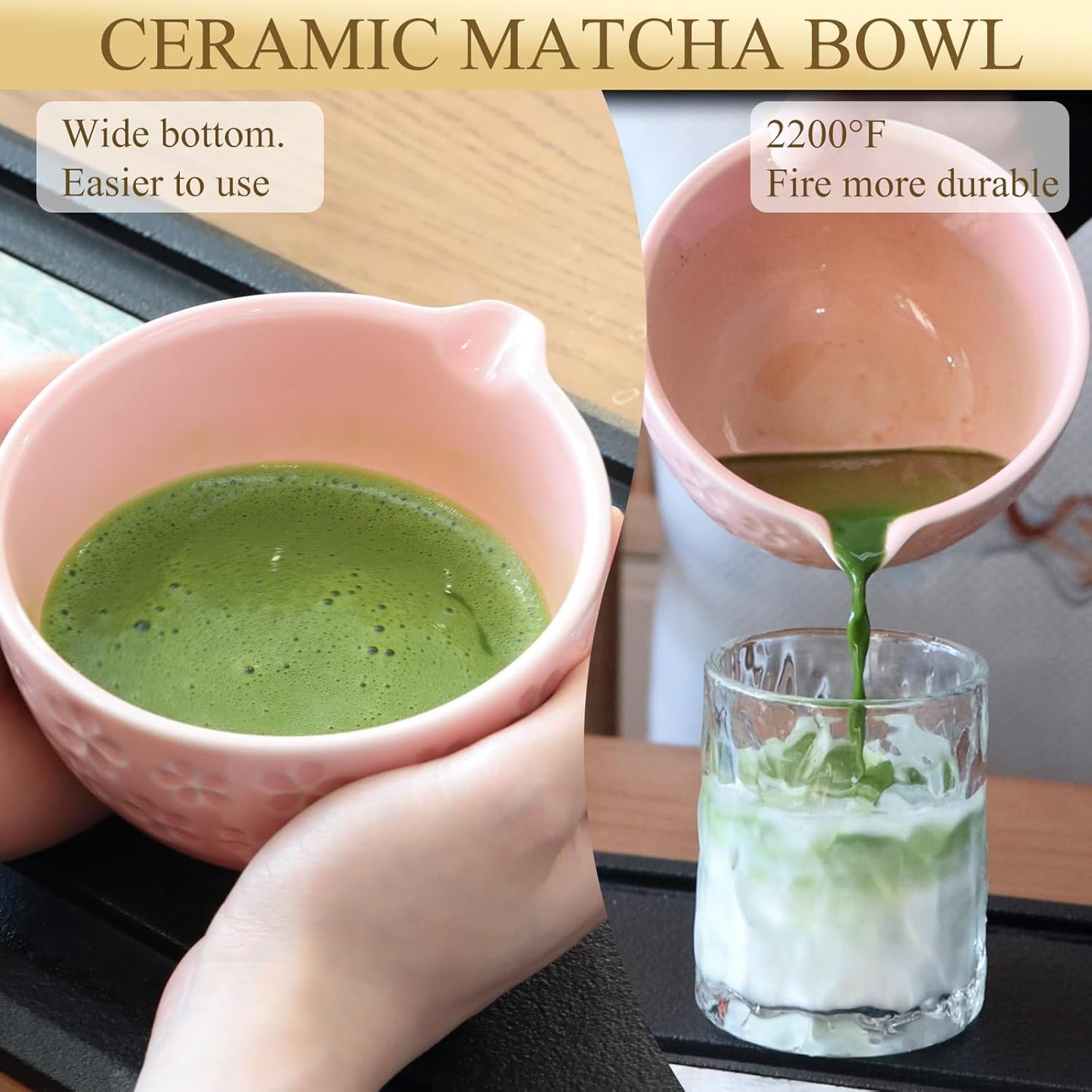 Matcha Whisk Set, Complete 7-in-1 Matcha Set Includes Matcha Bowl, Bamboo Whisk (100+ Prongs) & Holder, Bamboo Scoop & Rest, Stainless Sifter, Tea Towel, Ideal Matcha Kit for Making Matcha (pink)