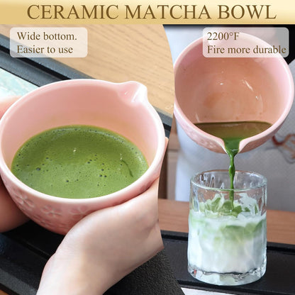 Matcha Whisk Set, Complete 7-in-1 Matcha Set Includes Matcha Bowl, Bamboo Whisk (100+ Prongs) & Holder, Bamboo Scoop & Rest, Stainless Sifter, Tea Towel, Ideal Matcha Kit for Making Matcha (pink)