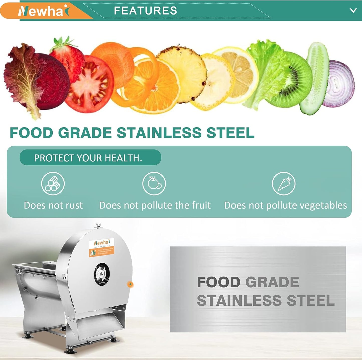 Newhai 0-10mm Commercial Onion Slicer Potato Chips Sweet Potato Tomato Slicing Machine Electric Cabbage Shredder Machine Vegetable Fruit Processor 0-0.4’’ Stainless Steel