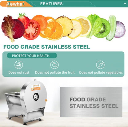 Newhai 0-10mm Commercial Onion Slicer Potato Chips Sweet Potato Tomato Slicing Machine Electric Cabbage Shredder Machine Vegetable Fruit Processor 0-0.4’’ Stainless Steel