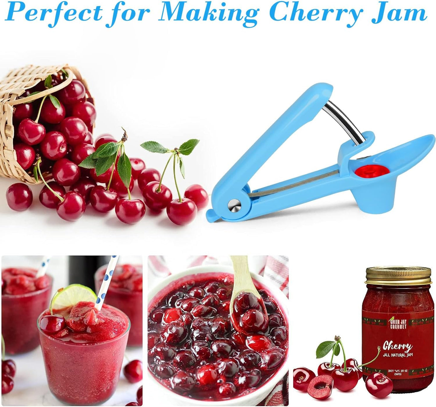 Cherry Pitter Tool, Heavy-Duty Cherry Seed Core Remover, Cherry Pitter Remover Tool with Space-Saving Lock Design, Pit Remover for Cherries (Green)
