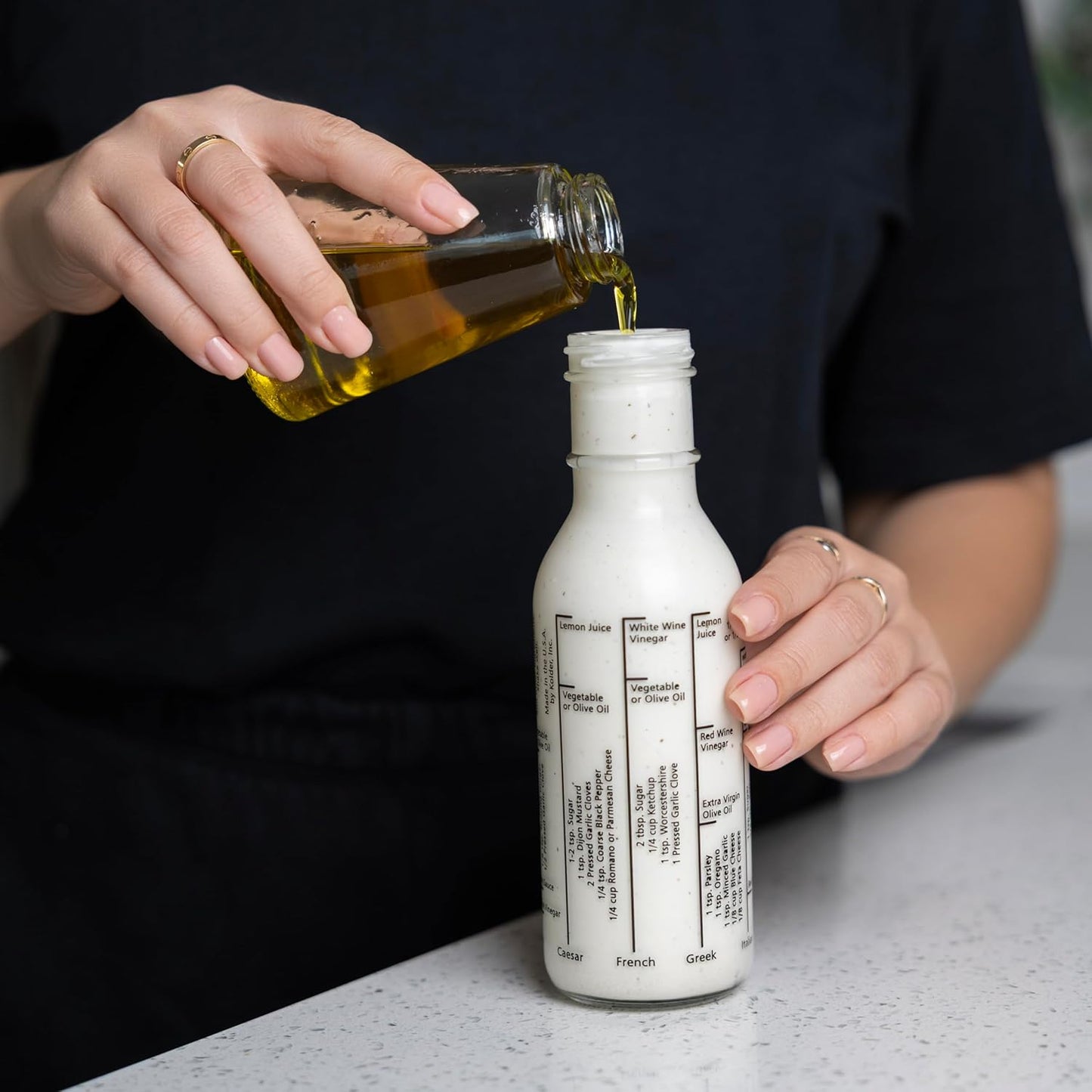 Fox Run Glass Salad Dressing Shaker Bottle, 300 ml/10.15 oz Dressing Bottle With Measurements and Recipes