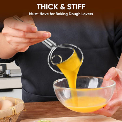 Maxjoy Danish Dough Whisk Wooden Dutch Bread Mixer with Stainless Steel Hook for Sourdough Baking Hand Tool