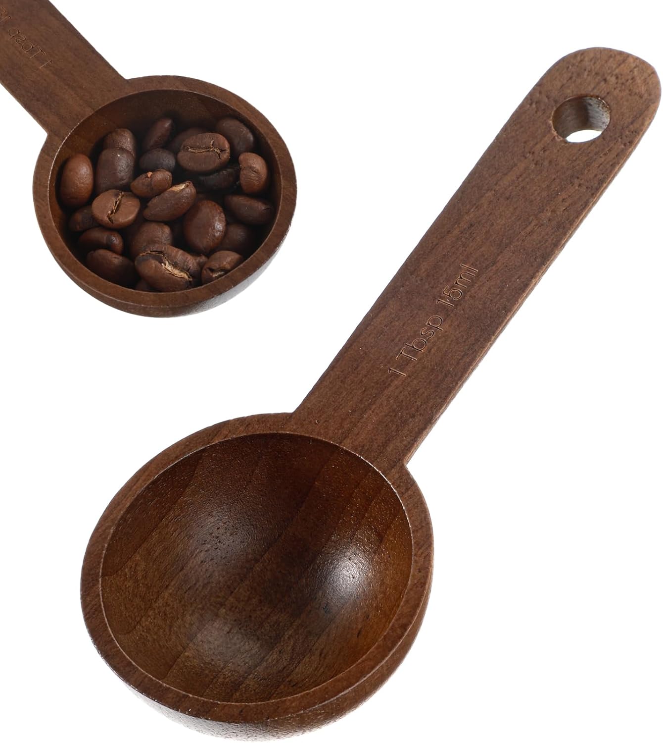1PCS Wooden Tablespoon Scoop, 1 Tablespoon Wooden Coffee Scoop for Ground Coffee, Beans, Tea & Spices, Walnut Wood Measuring Spoon, 0.5 Oz (15ml) (Brown, 4.6 X 1.9 Inches)
