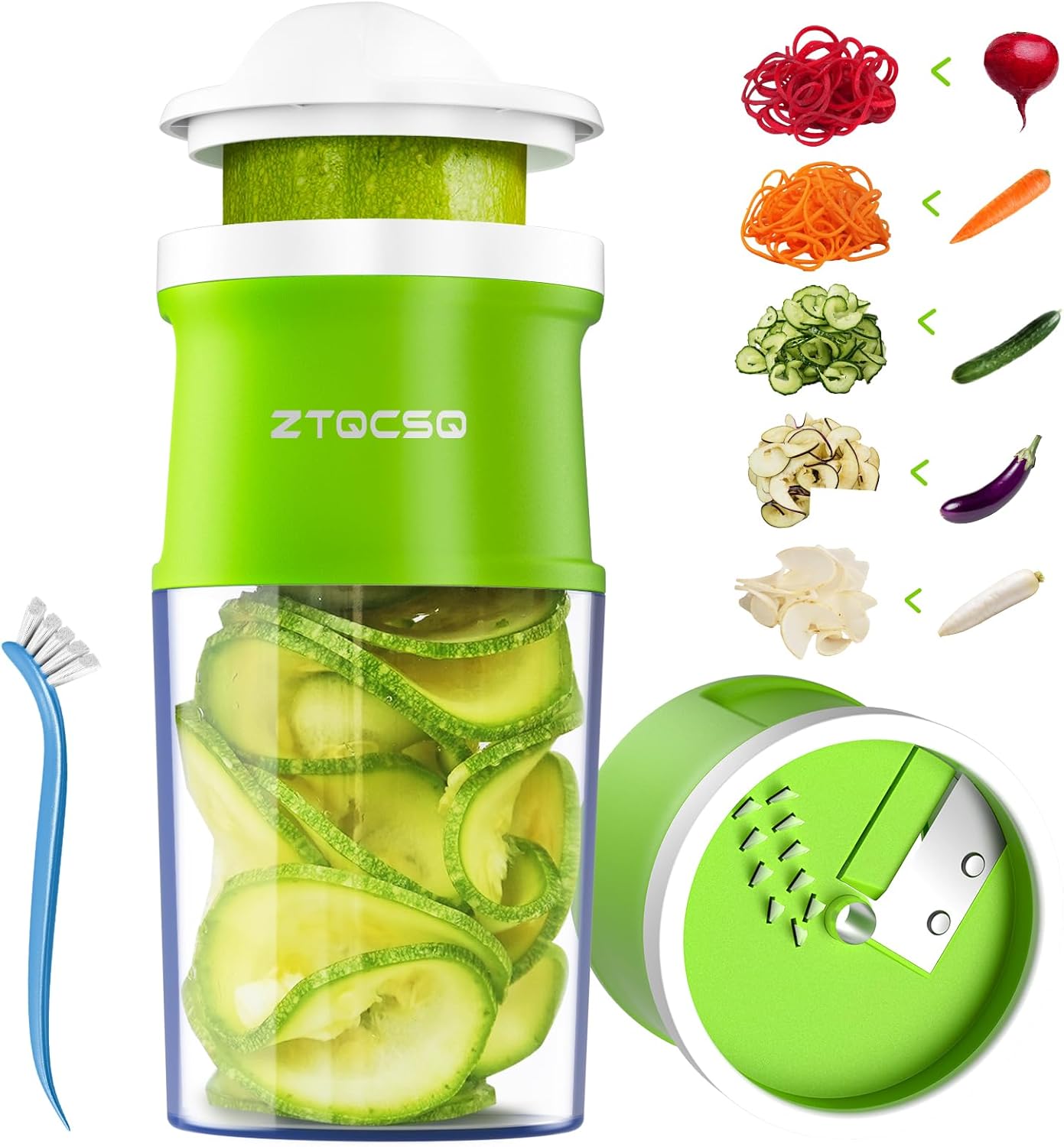 3 in 1 Vegetable Spiralizer Slicer, Adjustable Thickness 0-3mm, Zucchini Spiralizer Veggie Noodle Maker for Cucumber/Zoodle/Salad/Spaghetti/Pasta with Food Container, Cleaning Brush, Black