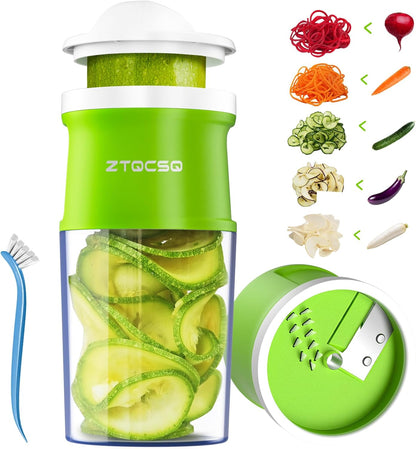 3 in 1 Vegetable Spiralizer Slicer, Adjustable Thickness 0-3mm, Zucchini Spiralizer Veggie Noodle Maker for Cucumber/Zoodle/Salad/Spaghetti/Pasta with Food Container, Cleaning Brush, Black