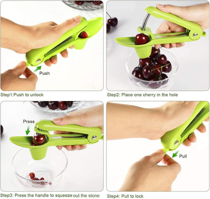 Yun River Cherry and Olive Pitter - Green, Stainless Steel, Easy to Use, Dishwasher Safe