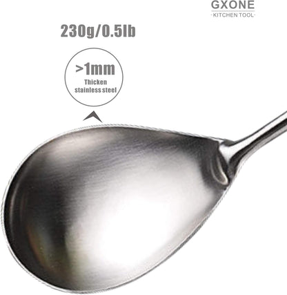 Slotted Spoon,304 Stainless Steel Skimmer Spoon with Heat Resistant Wooden Handle,Silver/15.8Inch