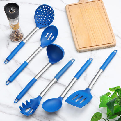 Silicone Kitchen Utensils Set 34 Pieces 450 °F Heat Resistant - Grey Cooking Utensils-Set for Nonstick Cookware - Silicone Spatulas Set, Stainless Steel Handle & Other Kitchen accessories