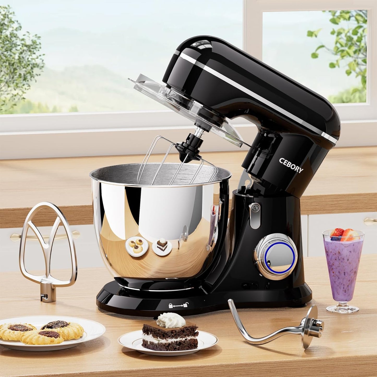 CEBORY 3-IN-1 Electric Stand Mixer, 6.5QT Bowl 660W 10-Speed Kitchen Mixer, Household Food Mixers include Dough Hook, Beater and Whisk, Bread Cake Mixer for Baking and Most Home Cooks, Pink