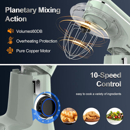 Honinst Stand Mixer, 6.5QT 10-Speed Tilt-Head Electric Stand Mixer, 3-In-1 Kitchen Mixer with Bowl, Dough Hook, Whisk and Beater, Food Mixer for Baking, Cake and Most Home Cooks, Black