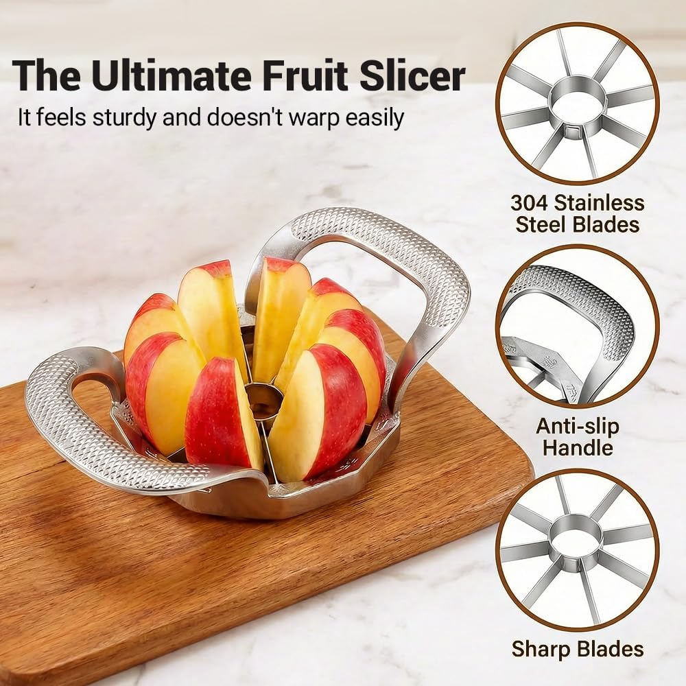 Apple Slicer and Corer, Heavy Duty Stainless Steel Apple Cutter and Corer, Apple Corer Tool, Easy to Use (8 Blades)