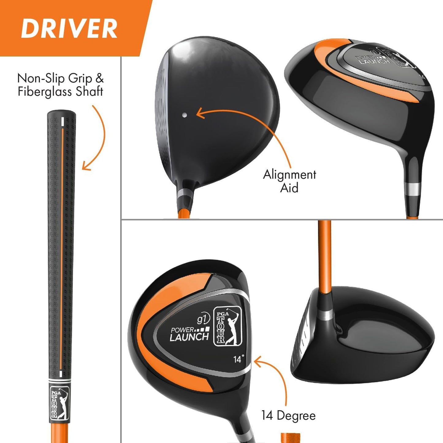 PGA Tour Youth Golf Club Set for Ages 8-12 & 12+ (4’8”–5’10”), Right and Left-Handed Kids Golf Sets – Beginner Junior Golf Clubs with Lightweight Stand Bag, Mallet Putter, Hybrid, Driver