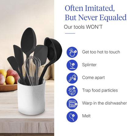 GIR: Get It Right 5-Piece Silicone Ultimate Kitchen Utensils Set - Ladle, Spatula, Flip, Spoon & Spoonula - Non-Toxic Cooking Utensils for Nonstick Cookware, Cooking and Baking - Black