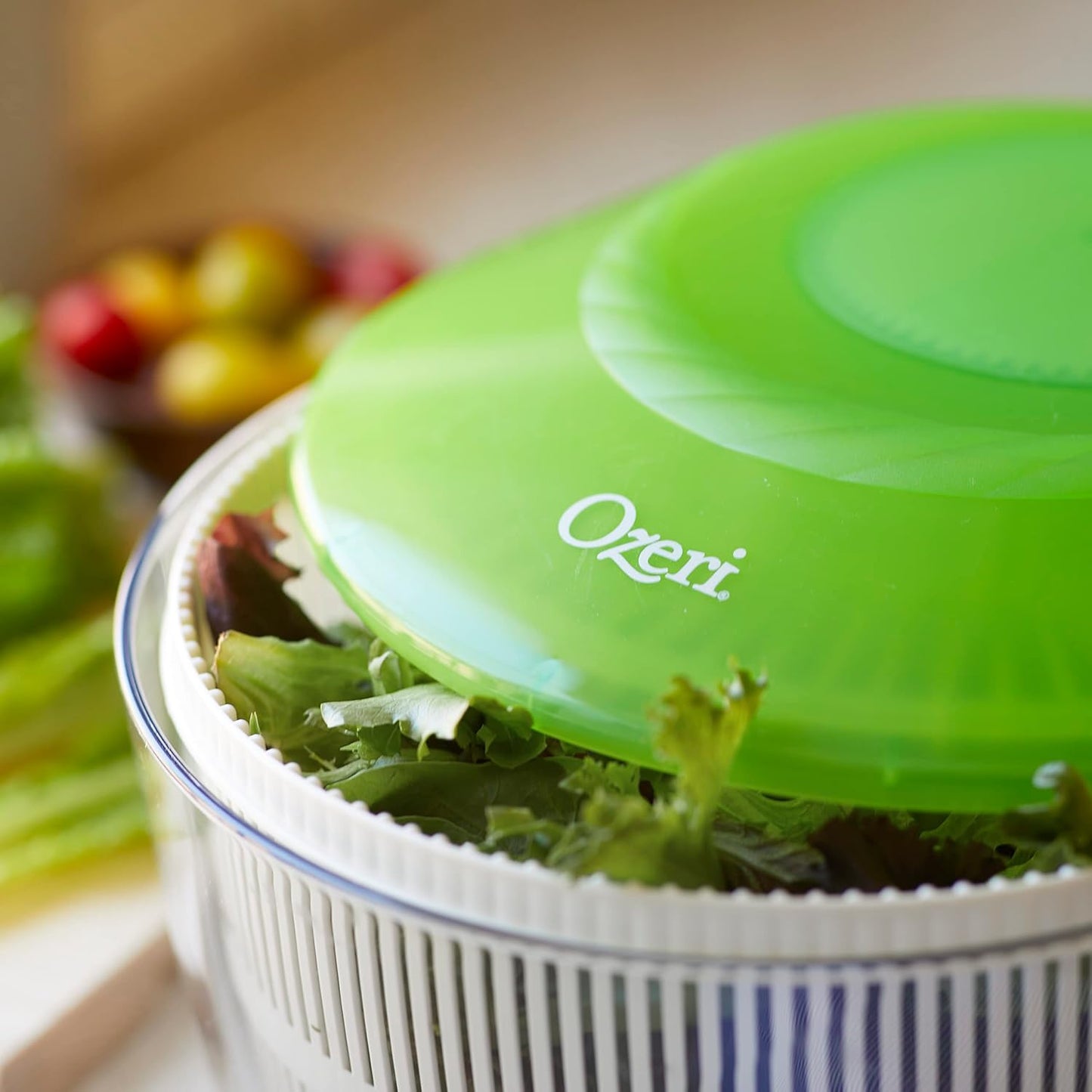 Ozeri Italian Made Fresca Salad Spinner and Serving Bowl, BPA-Free, Green, 4.4 qt