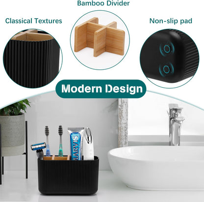 GFWARE Toothbrush Holders for Bathrooms, 5 Slots Bamboo Toothbrush Holder Kids Electric Toothbrush Holder and Toothpaste Holder for Bathroom Countertop Accessories Storage, Marble Toothbrush Organizer