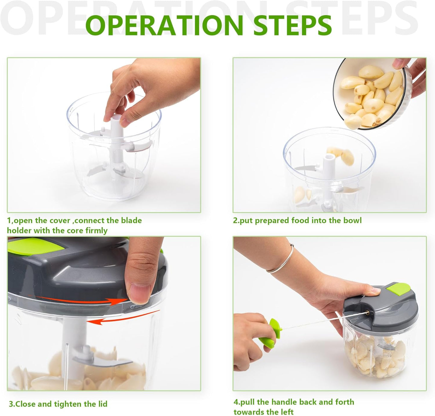 Multi-Function Manual Food Chopper & Processors with Handle and Cover,Vegetable Chopper Shredder,Garlic Press,Suitable for Onions Garlic Peppers Carrots Gingers Fruits,Ideal Gift for Kitchen(Green)