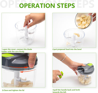 Multi-Function Manual Food Chopper & Processors with Handle and Cover,Vegetable Chopper Shredder,Garlic Press,Suitable for Onions Garlic Peppers Carrots Gingers Fruits,Ideal Gift for Kitchen(Green)