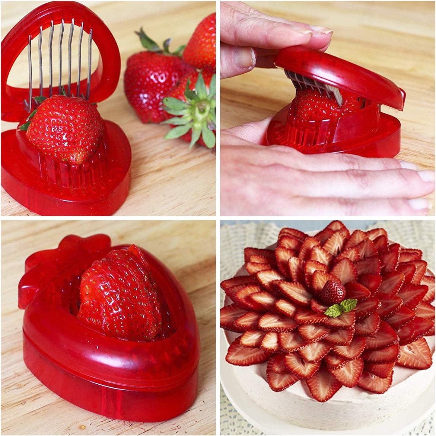 Joie Strawberry Huller and Slicer, Berry Preparation Set, Baking Tools, Red