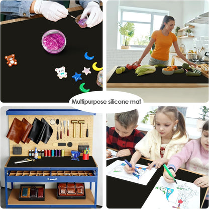 Standard Silicone Mat,Black Baking Mat-Food Grade Kids Dinner Table Placemat Non Slip Counter Mat with Raised Edges Heat Resistant Mat for Air Fryer Nonstick Pastry Dough Mat(1 Pack 23.6'' x 15.7'')