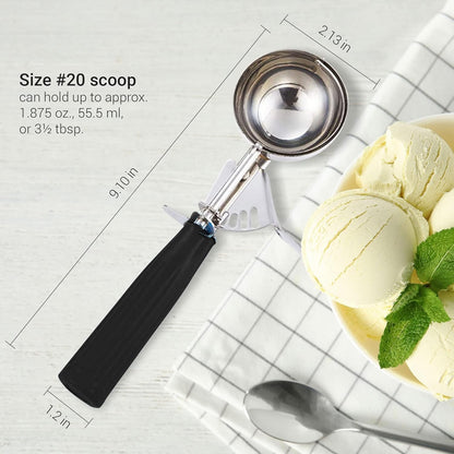 Meadow Lane Trigger Scoop - #24 Size (2-in Diameter) 2.7 Tbsp Capacity, Stainless Steel, Portion Control, Ice-cream & Cookie Dough Scoop, Black