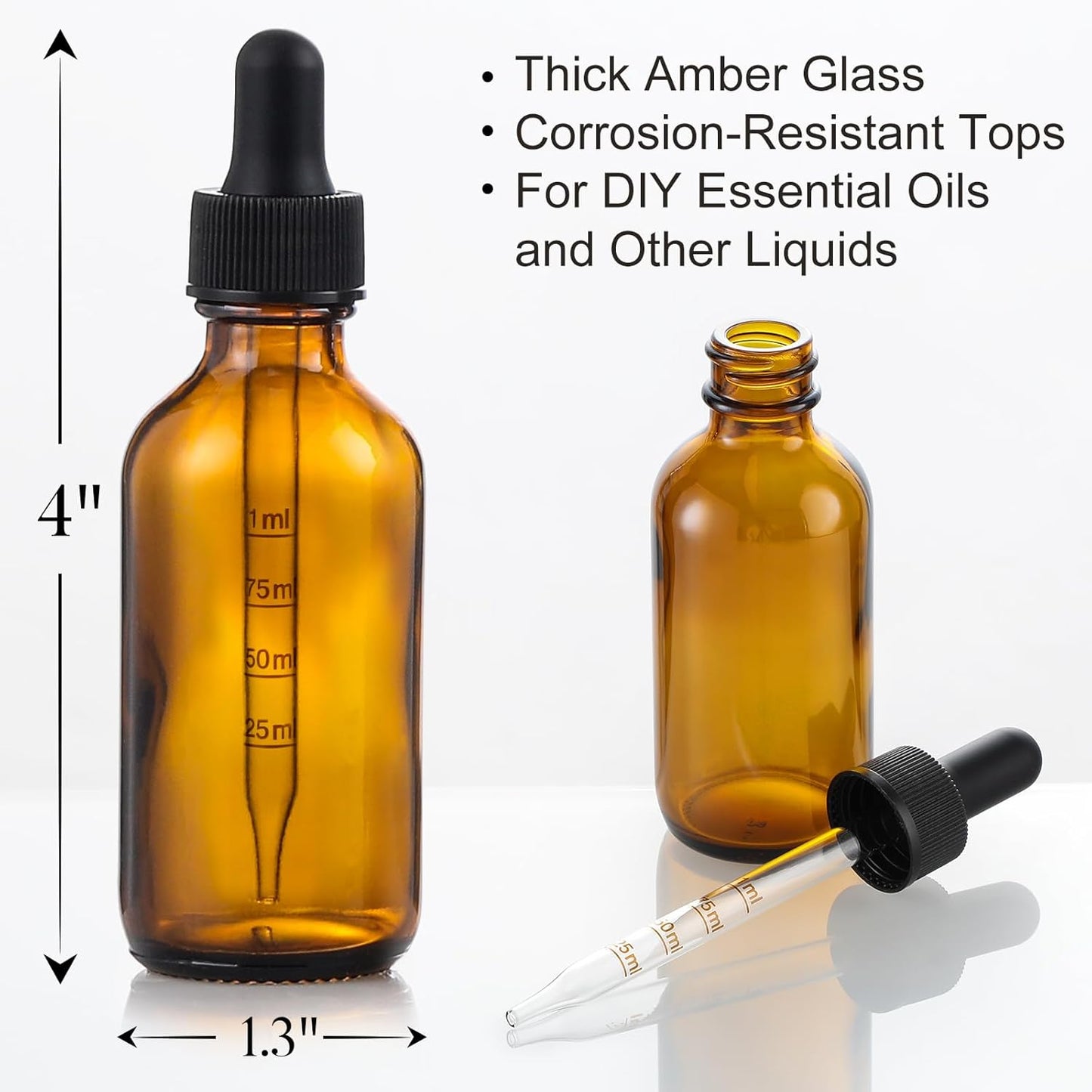 4 Pack, 1 oz Thick Dark Amber Glass Dropper Bottles with 1 Funnels & 4 Labels - 30ml Tincture Bottles with Eye Dropper - Leakproof Essential Oils Bottle - Storage and Travel for Beauty or Health