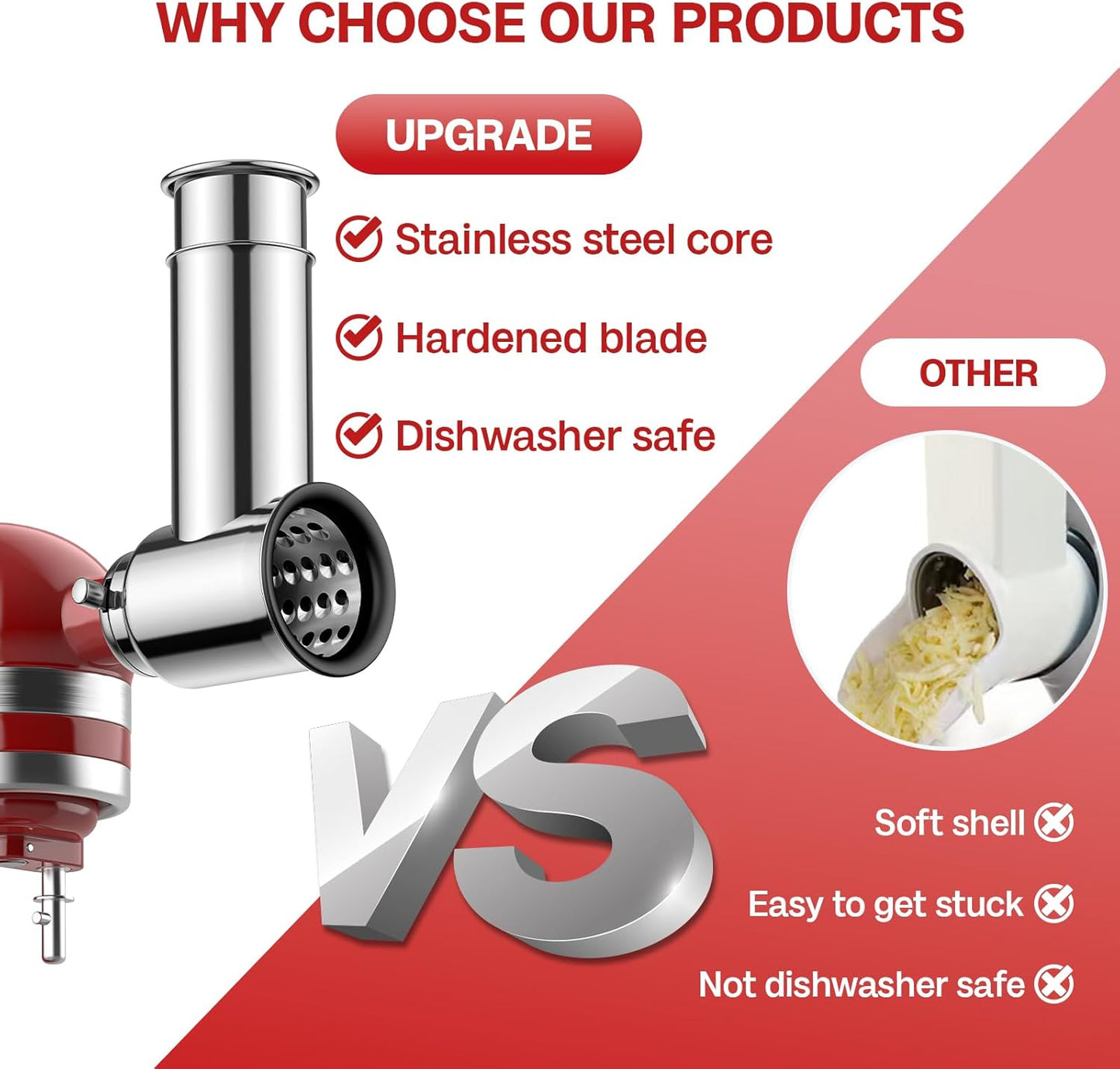 Stainless Steel Slicer Shredder Attachment for KitchenAid Stand Mixer, For Kitchenaid Cheese Grater Attachment, Salad Maker, Grinding Powder, Cheese Kitchenaid Attachment with 4 Blades