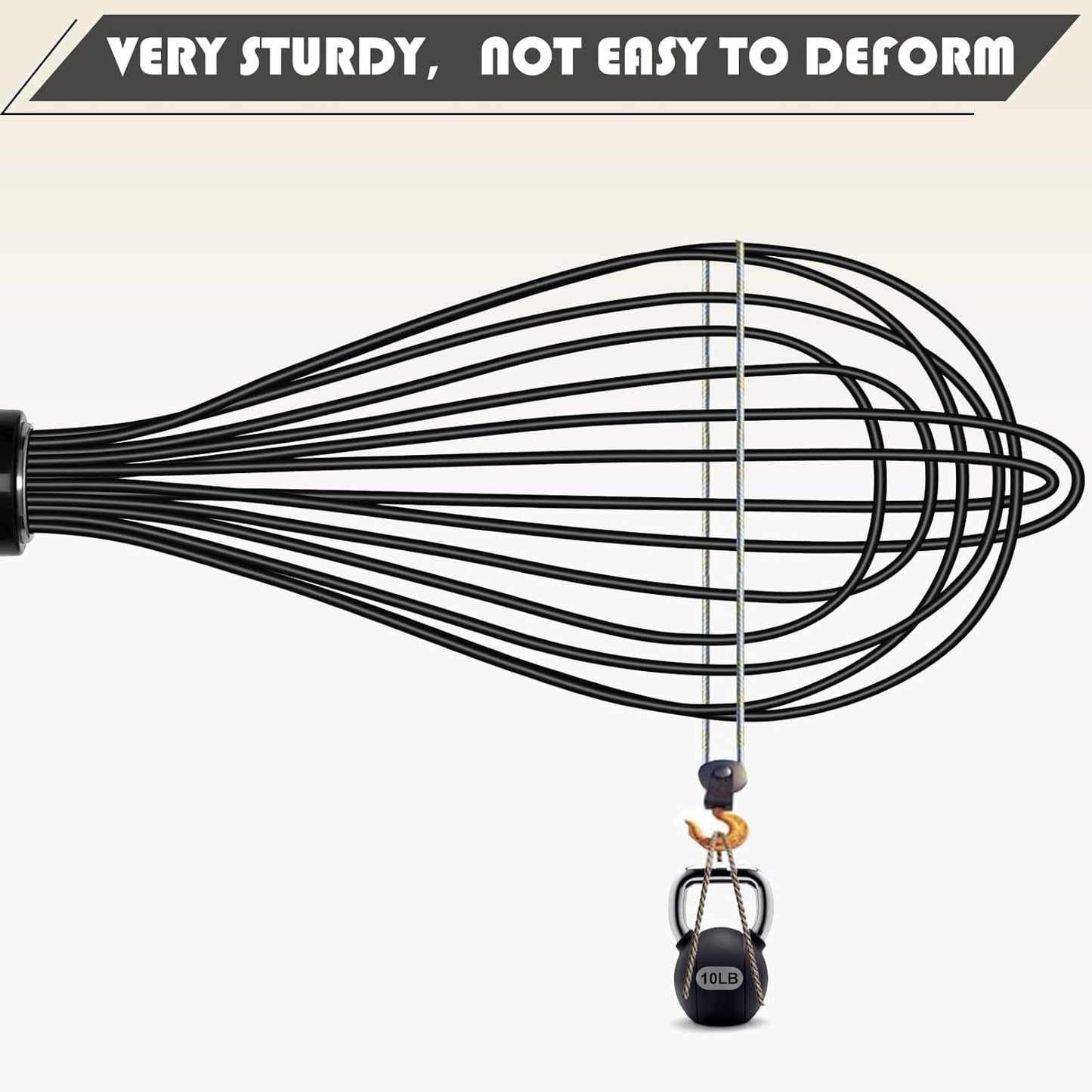 TEEVEA Silicone Whisk Set Non Scratch BPA Free for Nonstick Cookware, 3 Piece 8/10/12 Inch Stainless Steel Core Heat Resistant, Egg Beater for Cooking Baking, Black
