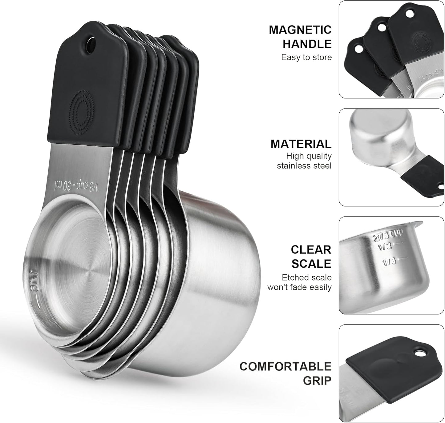 Smithcraft Measuring Cups and Spoons Set 16, Metric & US Stainless Steel Magnetic Measuring Cups and Spoons Set for Baking & Kitchen, Dry & Liquid Metal Measure Cups & Spoons with Leveler