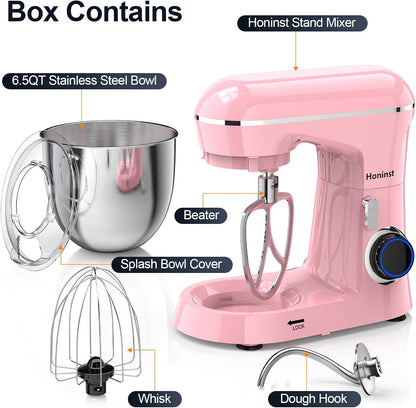 Honinst Stand Mixer, 6.5QT 10-Speed Tilt-Head Electric Stand Mixer, 3-In-1 Kitchen Mixer with Bowl, Dough Hook, Whisk and Beater, Food Mixer for Baking, Cake and Most Home Cooks, Black