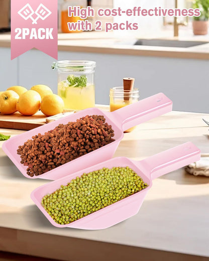 2 Cup Dog Food Scoop(2 Pack), Plastic Pet Food Scoop with Measuring Lines for Accurate Pet Food Portions,Dishwasher Safe (Grey and Pink)