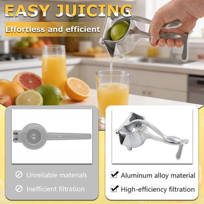Fresh Fruit Juice Squeezer Handheld Aluminum Alloy,Hand Juicer Squeezer Lemon,Non-Slip Ergonomic Grip,Easy to Clean for Orange, Lemon, And Watermelon,with Two Beverage Bottles And A Cleaning Brush.