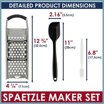 KEISSCO Stainless Steel Spaetzle Maker with Comfort Grip Handle, Homemade Traditional German Egg Noodle Dumpling Making Tool Set