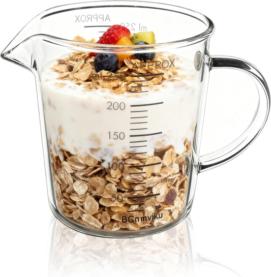 BCnmviku Glass Measuring Cups High Borosilicate 500ML 2CUPS [Insulated Handle | V-Shaped Spout]For Prepping Baking and Cooking Preheated Oven Dishwasher Freezer and Microwave Safe