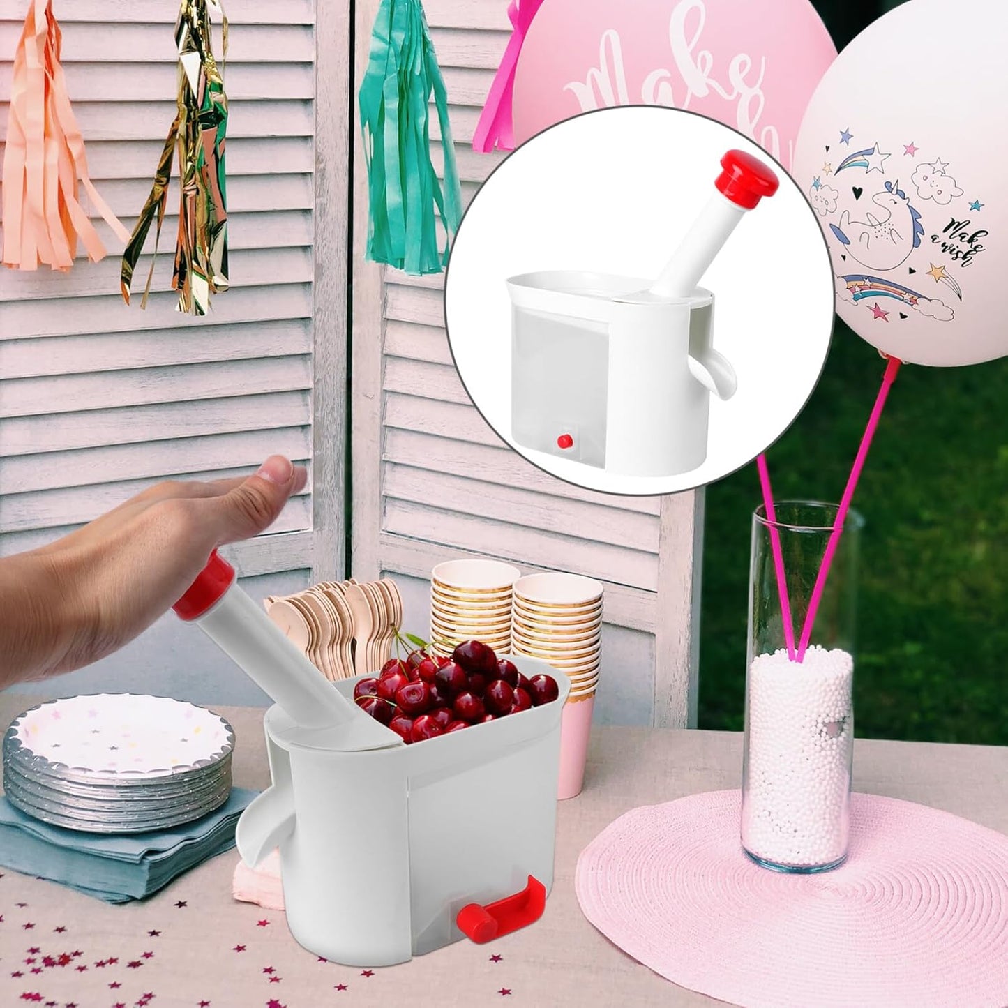 Hemoton Cherry Pitter Tool with Easy Squeeze Grip and Removable Container Multifunctional Fruit and Vegetable Core Remover for Kitchen Use 10.62X6.29X3.93 Inch