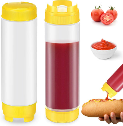 Didaey 2 Pcs 20 oz Inverted Plastic Squeeze Bottles, Refillable Tip Large Valve Dispenser Condiment Squeeze Bottle for Sauces Ketchup Sour Cream Self Sealing Syrup Dispenser for Restaurants (White)