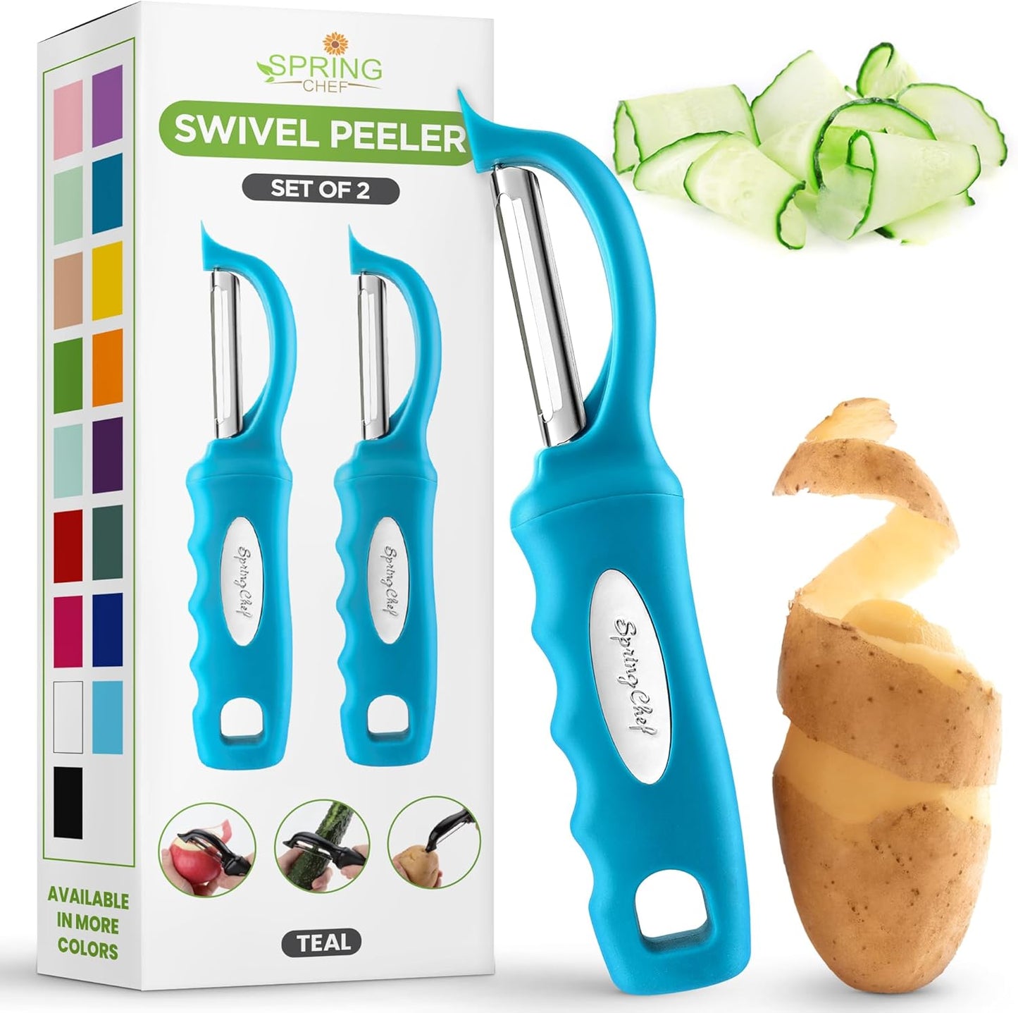 Spring Chef Premium Swivel Vegetable Peeler, Soft Grip Handle and Ultra Sharp Stainless Steel Blades - Perfect Kitchen Peeler For Veggie, Fruit, Potato, Carrot, Apple - Pink Lemonade