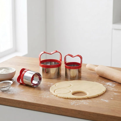 3Pcs Round Cookie Cutters with Handle, Circle Biscuit Cutter for Baking, Dough Cutter, Metal Cookie Cutters, Coated and Soft PVC for Protection